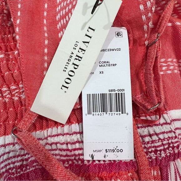 Liverpool LA Tiered Summer Maxi Dress Racerback Cotton Stripe Coral XS NWT - Picture 13 of 16